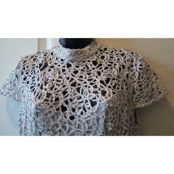 Premier Amour Women High Neck Short Sleeve Jumpsuit with Grey Lace Bodice Sz12 - Picture 2 of 16